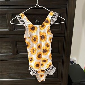 Sunflower Print Kids One Piece Swimsuit